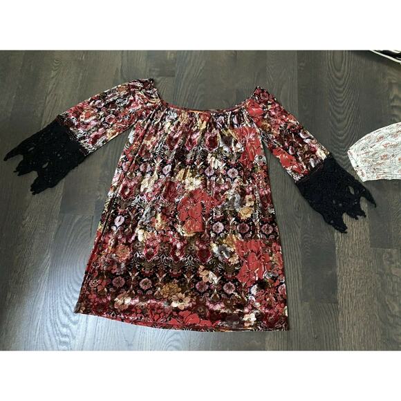 NEW~ VOOM by Joy Han Burnout Velvet Velour Off-The-Shoulder Dress ~ S - Picture 4 of 6